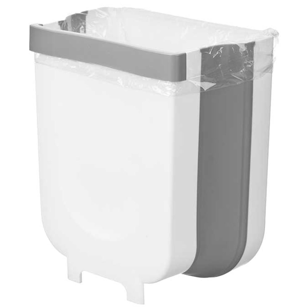 WADIGA Poubelle d'appoint porte sac à fixer sur porte de placard. Dimensions: 8.5x25.5x29cm Contenance: 9L Couleur: Blanc et gris Matière: Plastique