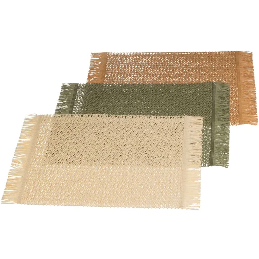 Set de 3 sets de table rectangulaires en fibre beige, vert, marron