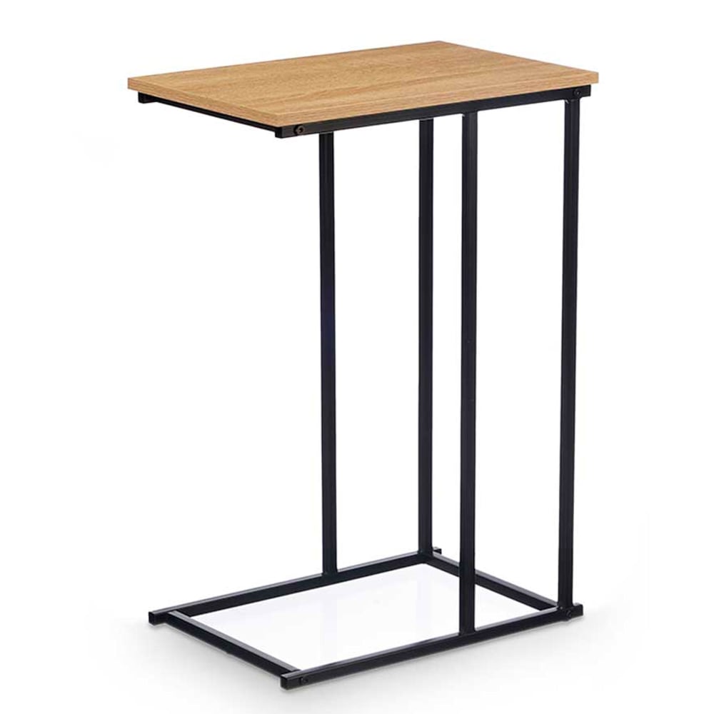 Table d'appoint bout de canapé métal noir et bois 40x26x58cm
