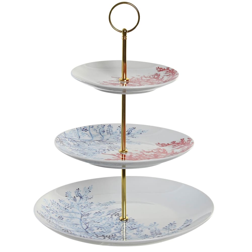 Wadiga Plat de présentation fruits ou gâteaux 3 étages en porcelaine Blanc