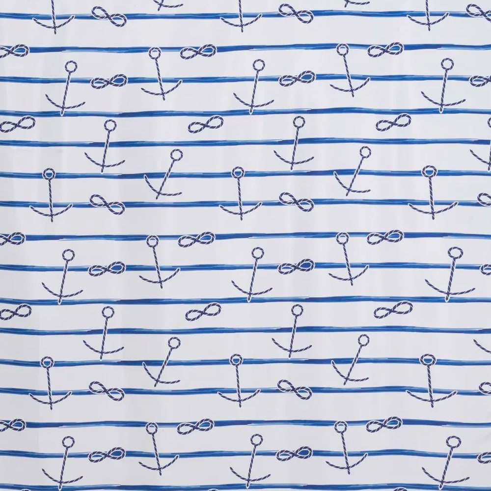 Rideau de douche bleu et blanc ancres 180x200cm - Maisons du Monde