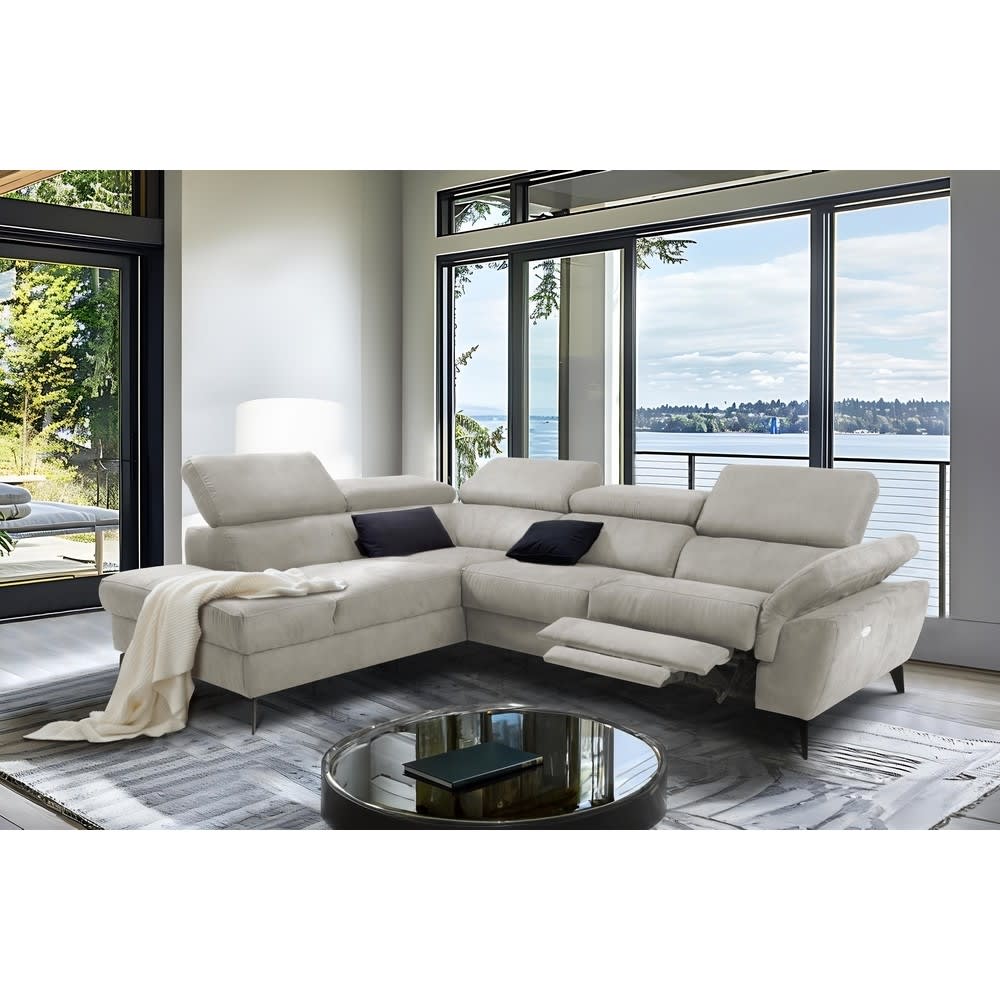 Canapé d'angle gauche relax électrique 5 places tissu beige