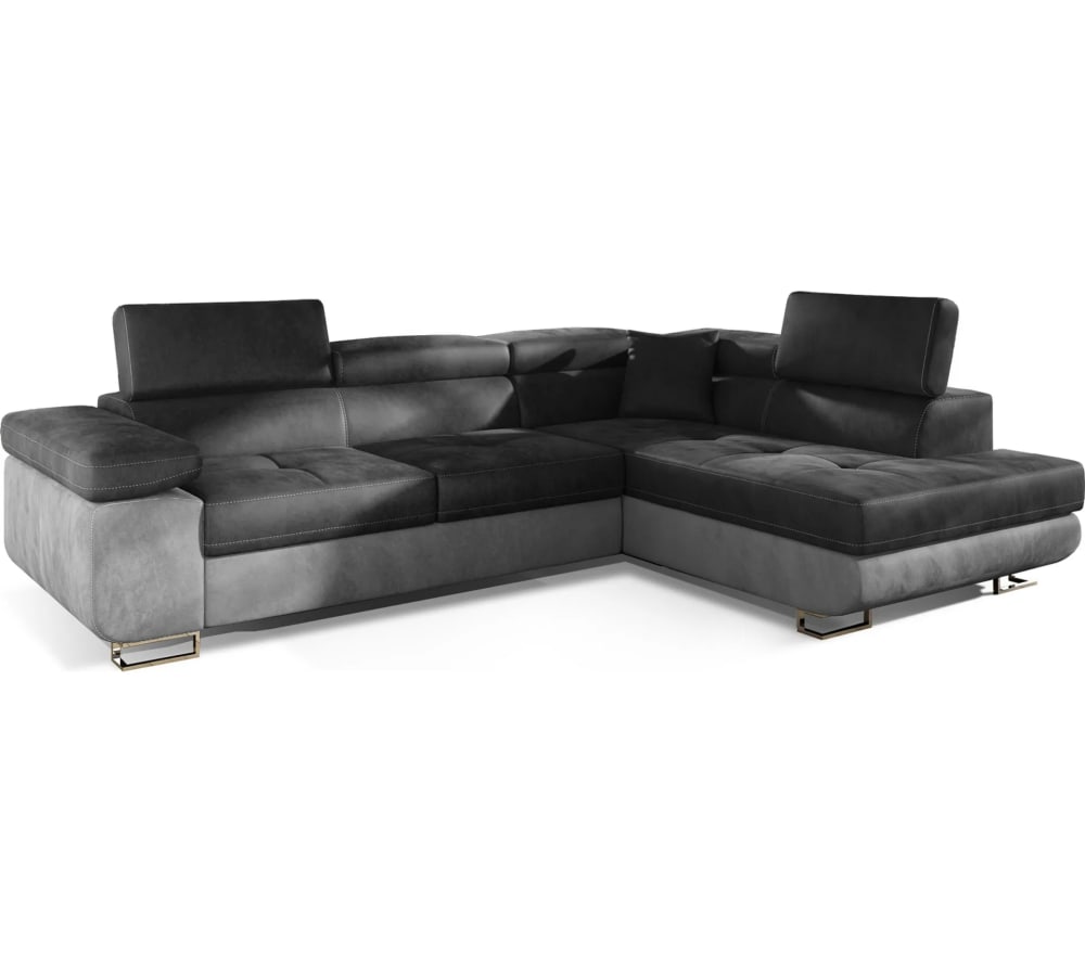 Canapé d'angle droit convertible velours gris foncé/clair 5 places