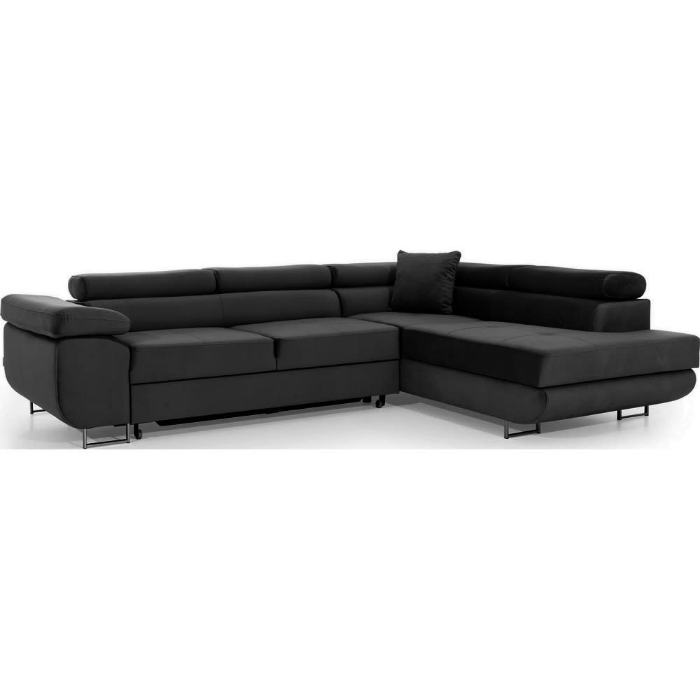 Canapé d'angle droit convertible en velours noir 5 places