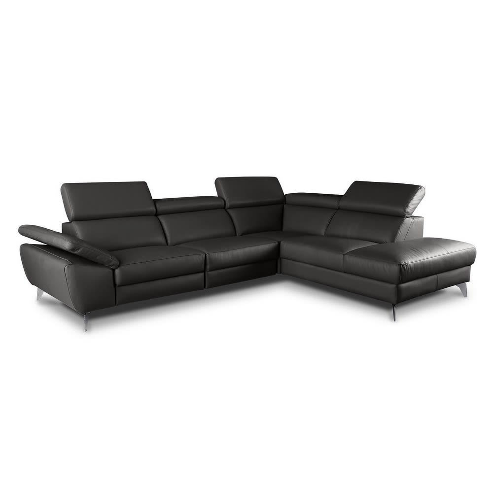 Canapé d'angle droit en cuir noir 5 places