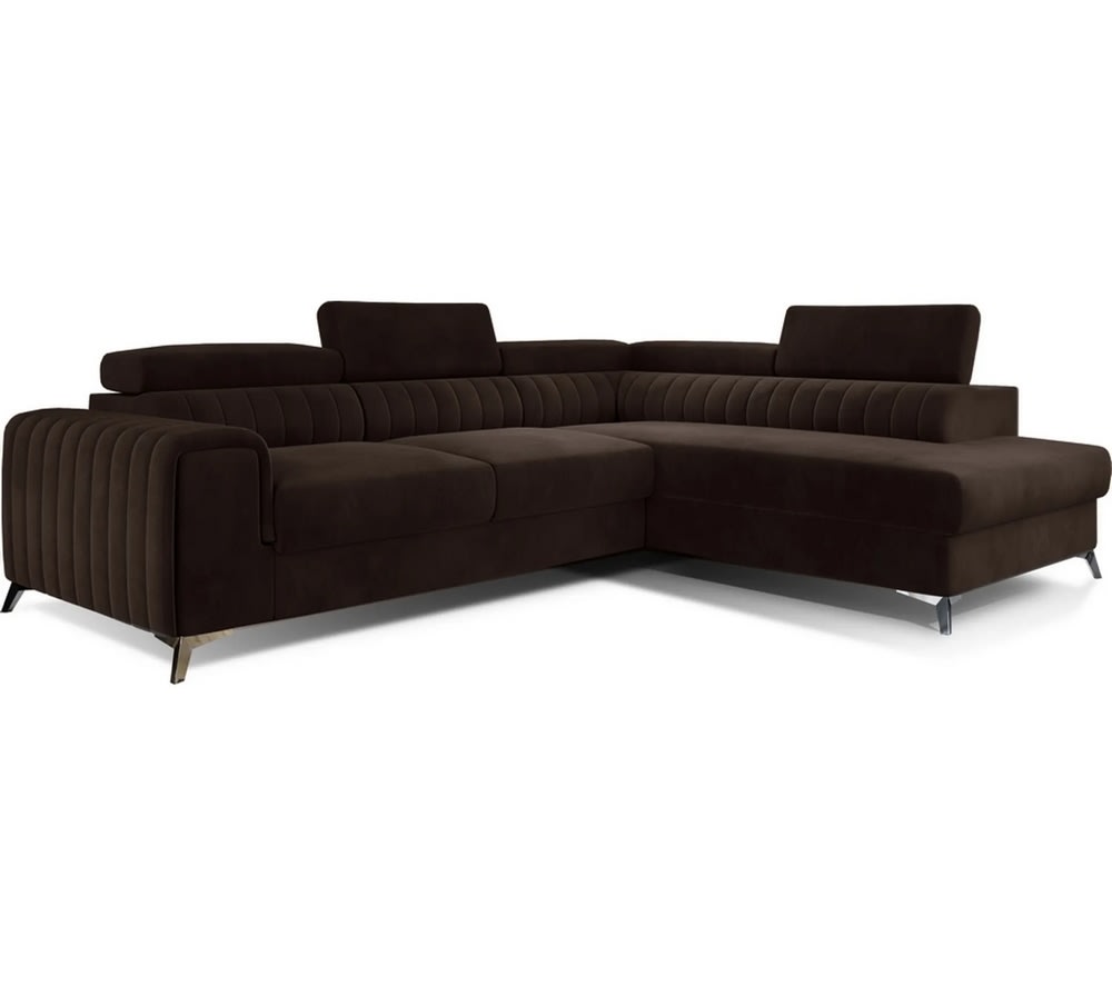 Canapé angle droit convertible velours marron 5 places