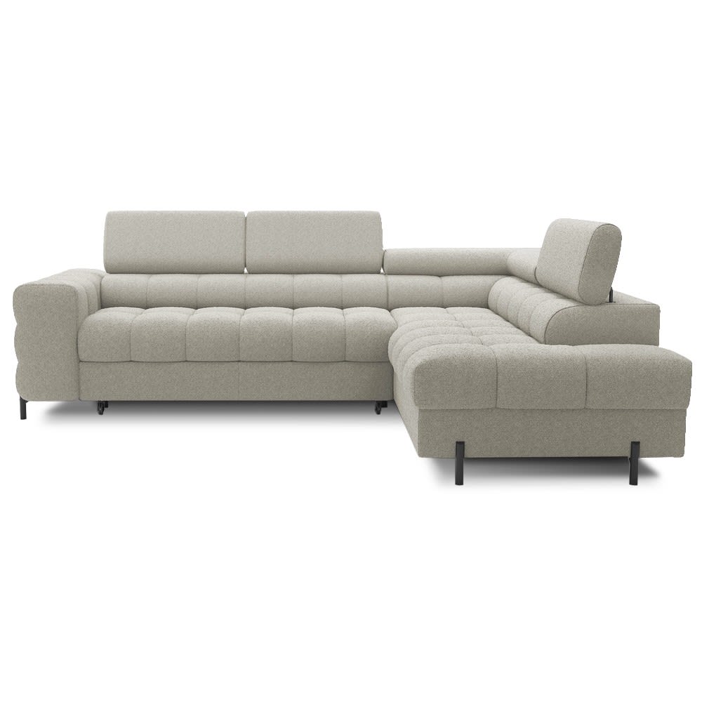 Canapé d'angle droit convertible tissu bouclette beige 5 places