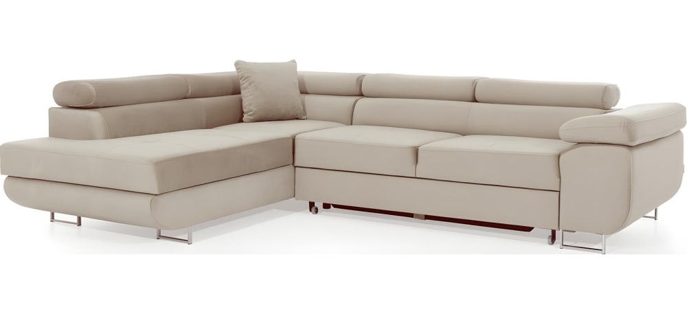 Canapé angle gauche convertible en velours beige 5 places