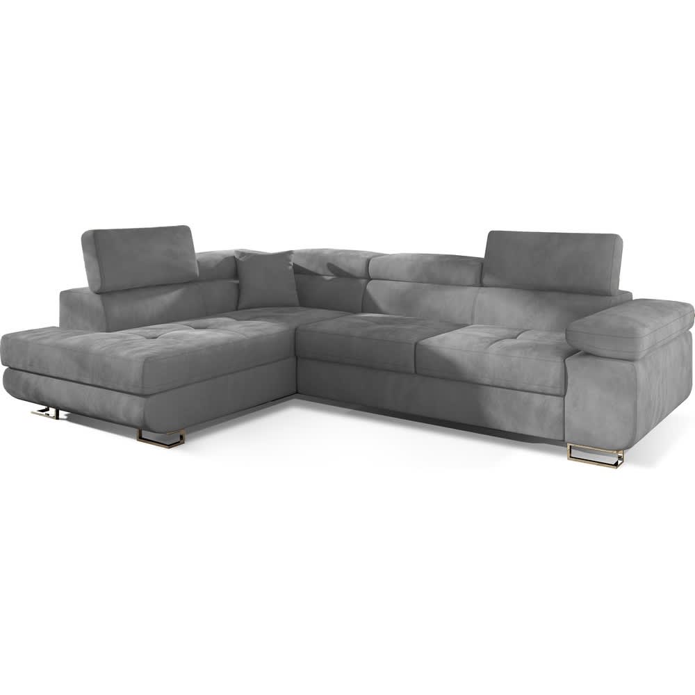 Canapé d'angle gauche convertible en velours gris clair 5 places