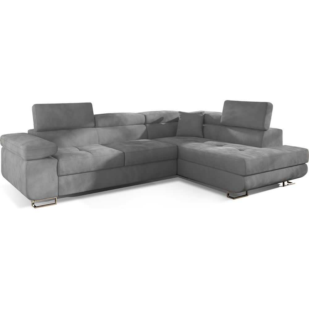 Canapé d'angle droit convertible en velours gris clair 5 places