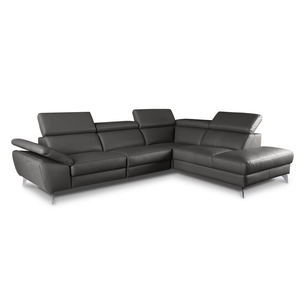 Canapé angle droit relax électrique cuir anthracite 5 places