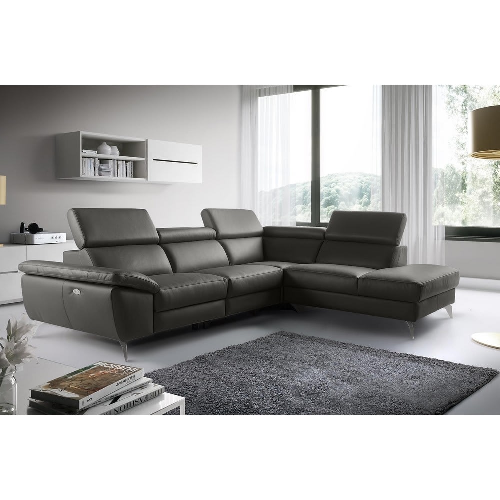 Canapé angle droit relax électrique cuir anthracite 5 places