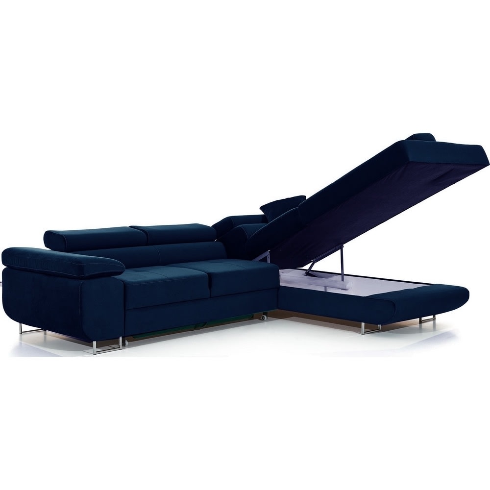 Canapé d'angle droit convertible velours bleu foncé 5 places