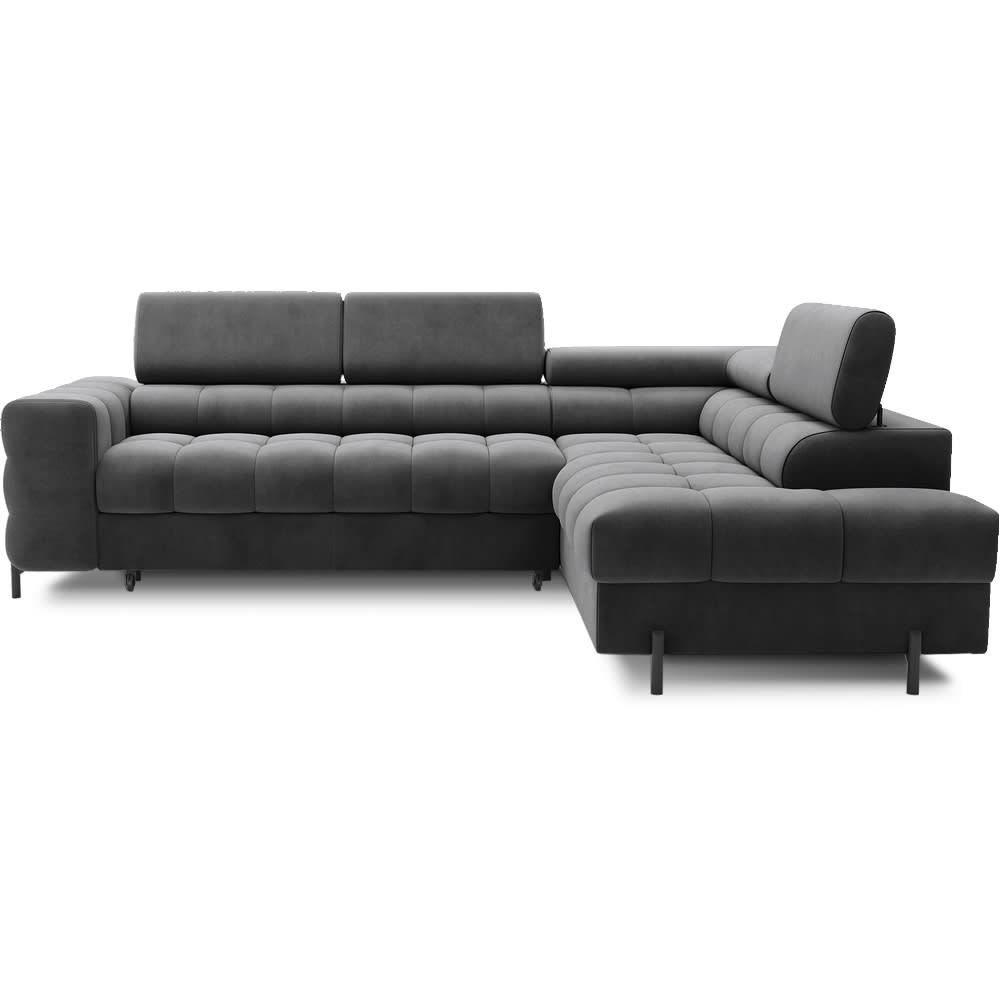 Canapé d'angle droit convertible velours anthracite 5 places