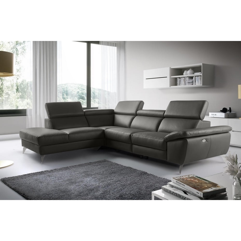 Canapé angle gauche relax électrique cuir anthracite 5 places
