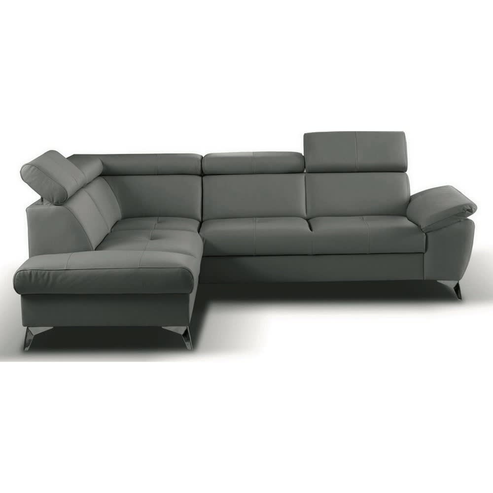 Canapé d'angle gauche convertible cuir gris foncé 5 places