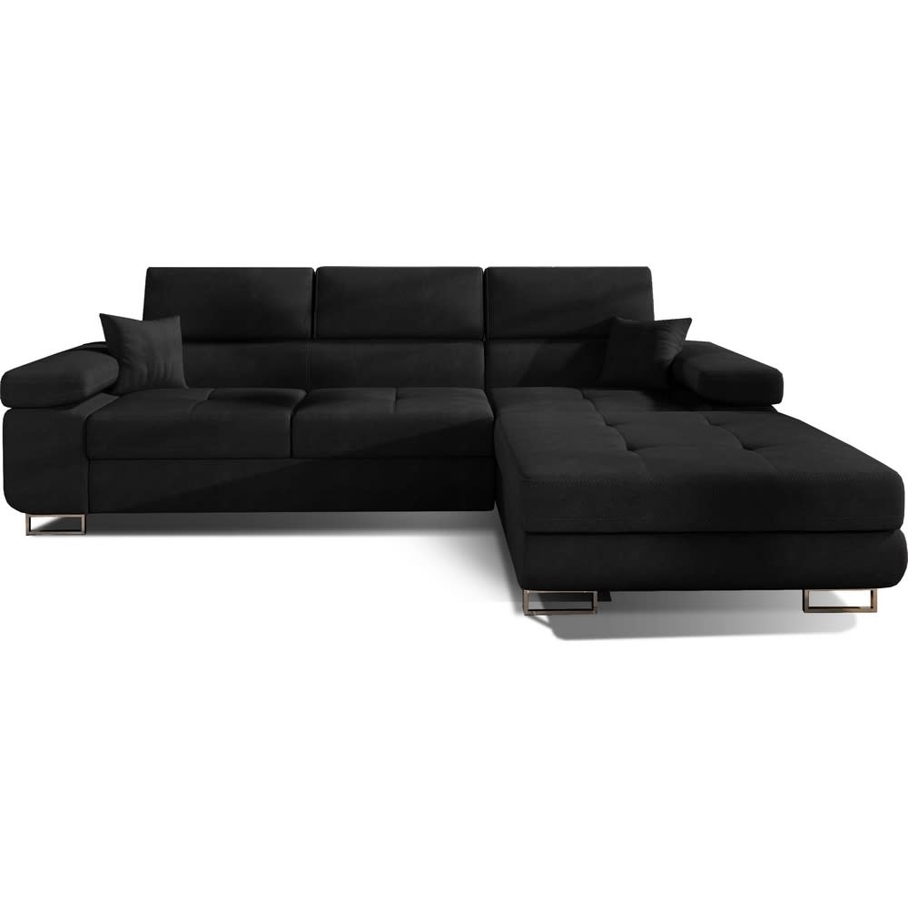 Canapé d'angle droit convertible tissu noir 5 places