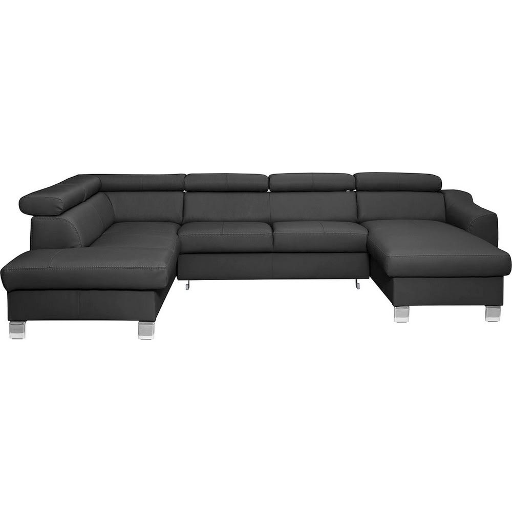 Canapé d'angle gauche convertible en cuir gris foncé 7 places