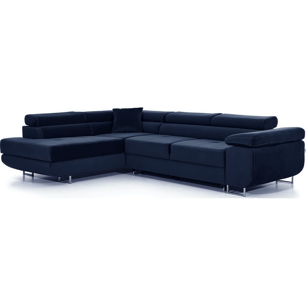 Canapé d'angle gauche convertible velours bleu foncé 5 places