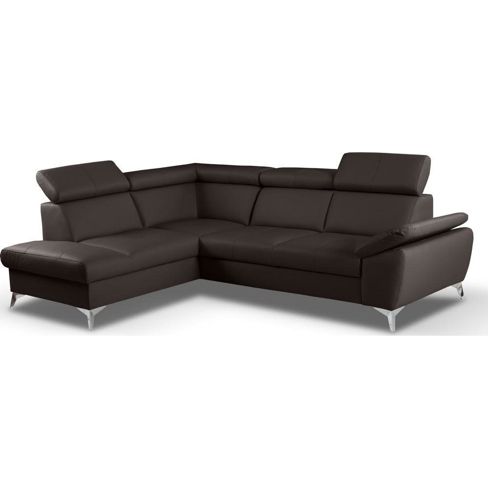 Canapé d'angle gauche convertible en cuir chocolat 5 places
