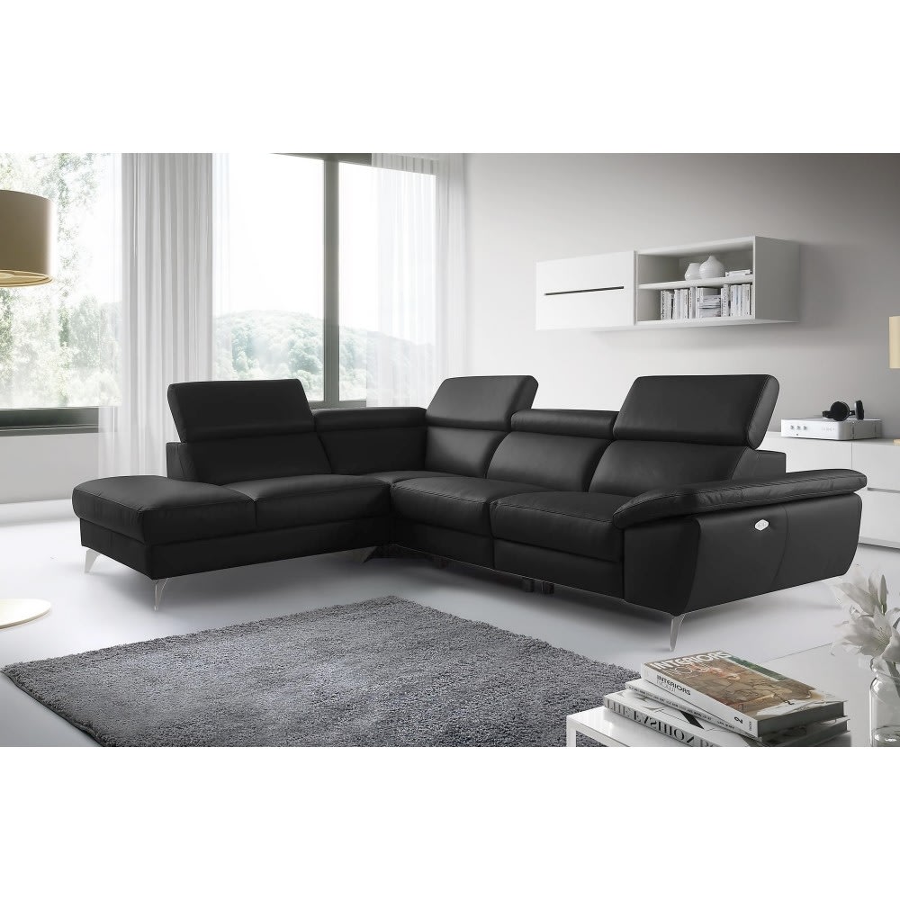 Canapé angle gauche relax électrique cuir noir 5 places