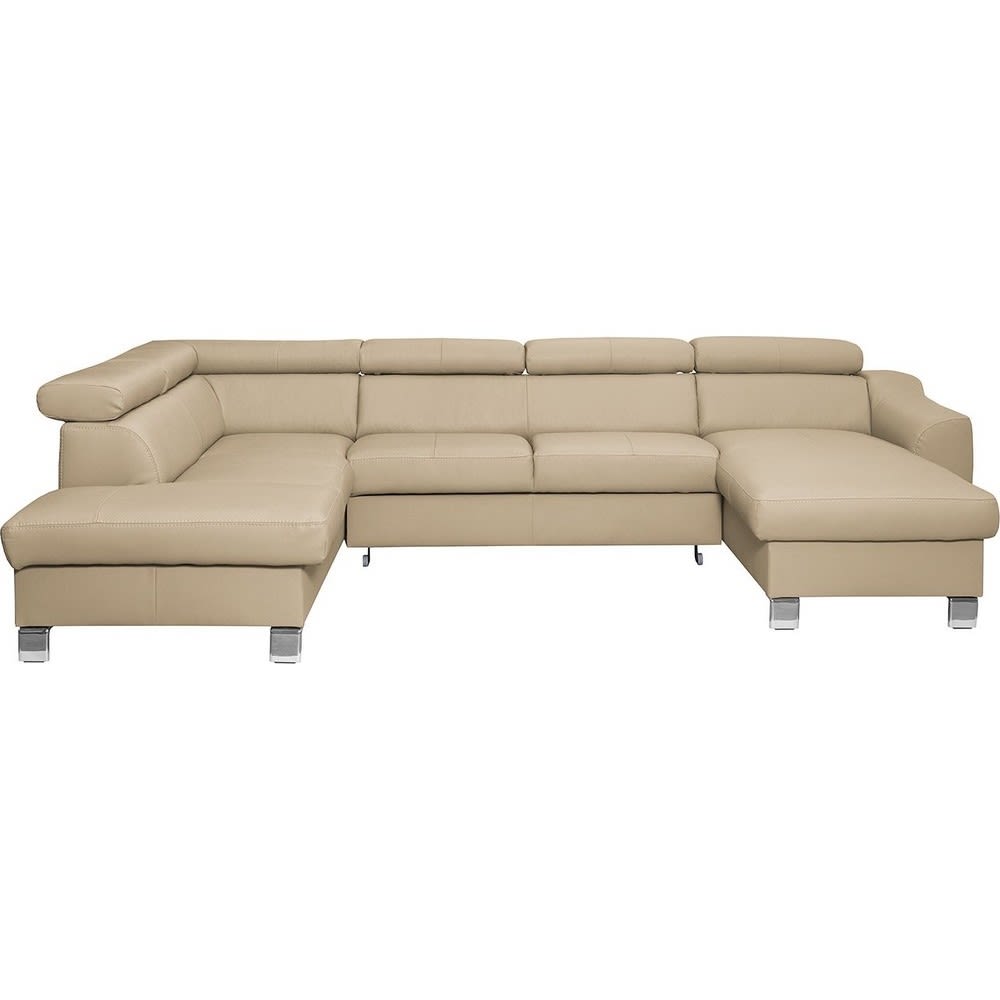 Canapé d'angle gauche convertible en cuir beige 7 places