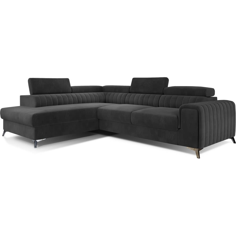 Canapé d'angle gauche convertible en velours gris foncé 5 places