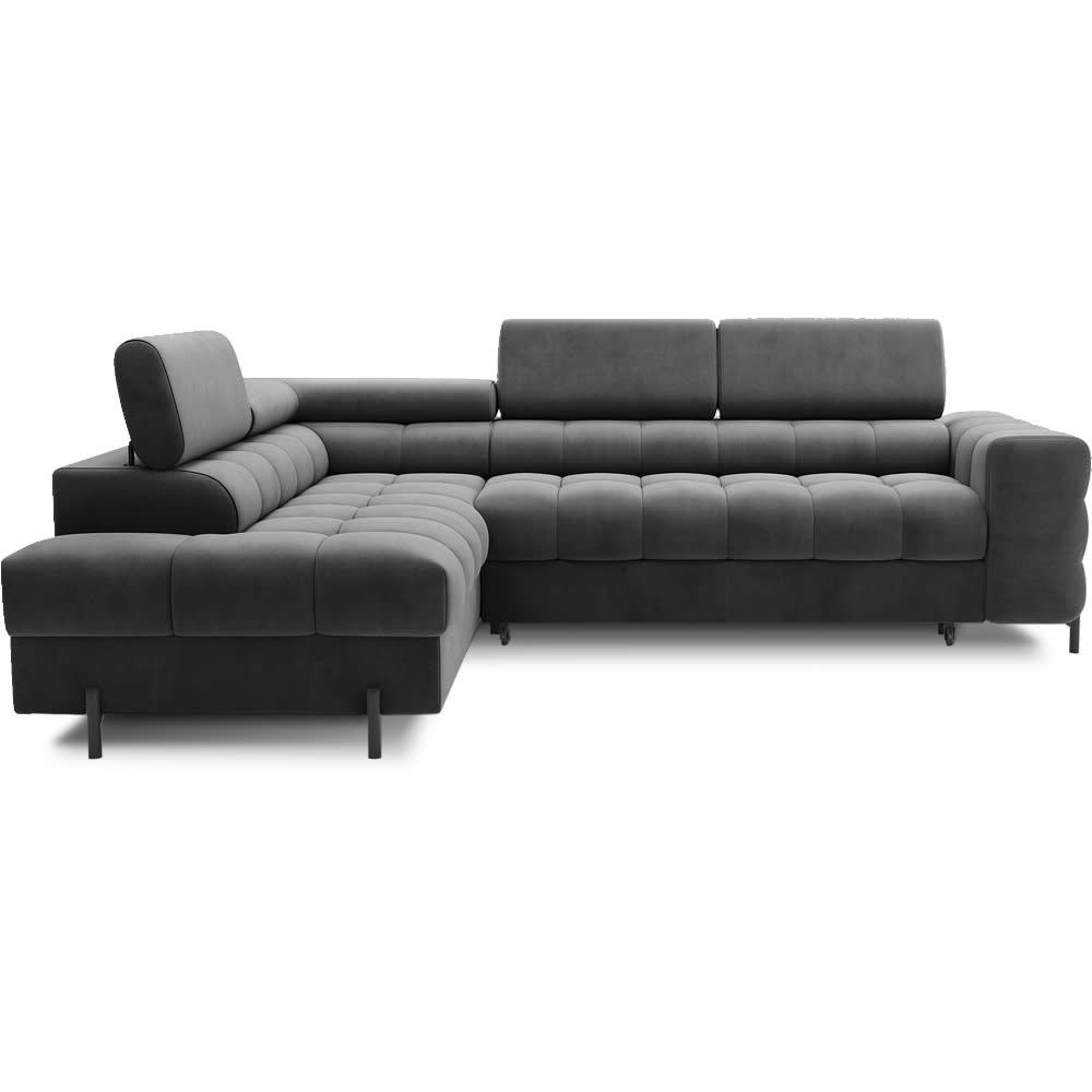 Canapé angle gauche convertible velours anthracite 5 places