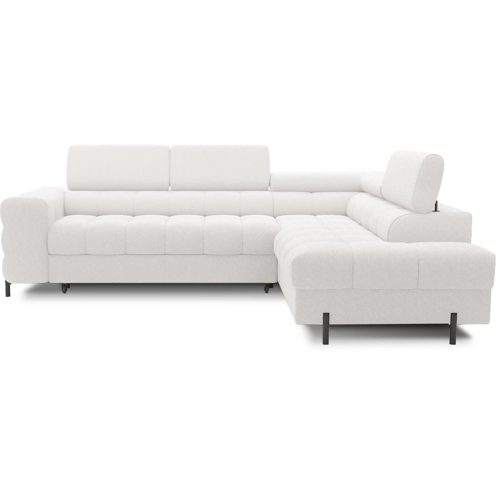 Canapé angle droit convertible tissu bouclette ivoire 5 places