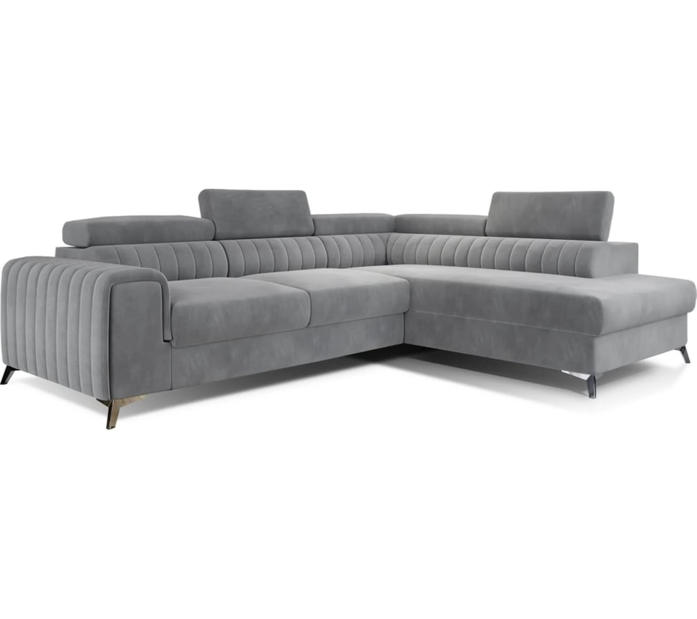 Canapé d'angle droit convertible en velours gris 5 places