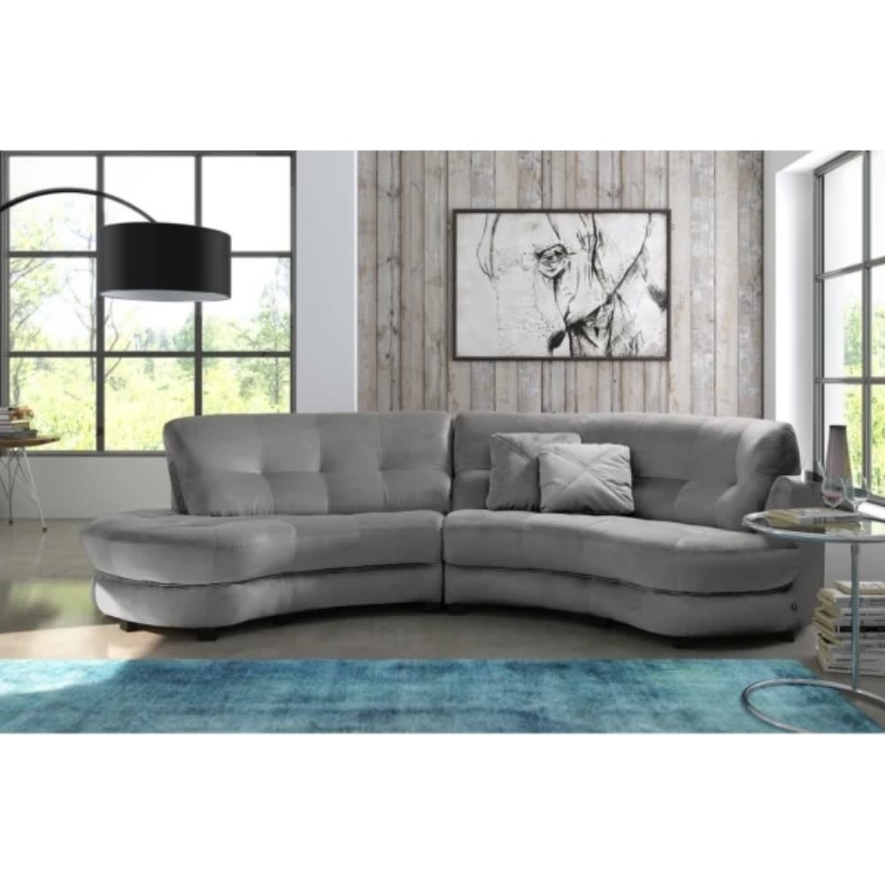 Canapé velours gris clair 5 places, côté accoudoir droit