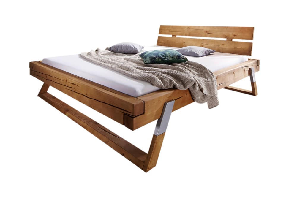 KAWOLA Balkenbett aus Fichte, braun style landhaus - Holz