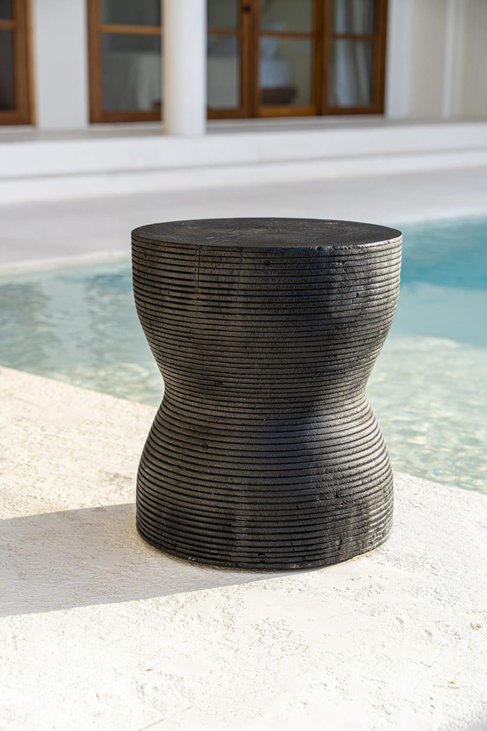 Tabouret en bois de suar, couleur noire, 35 x 35 x 45 cm