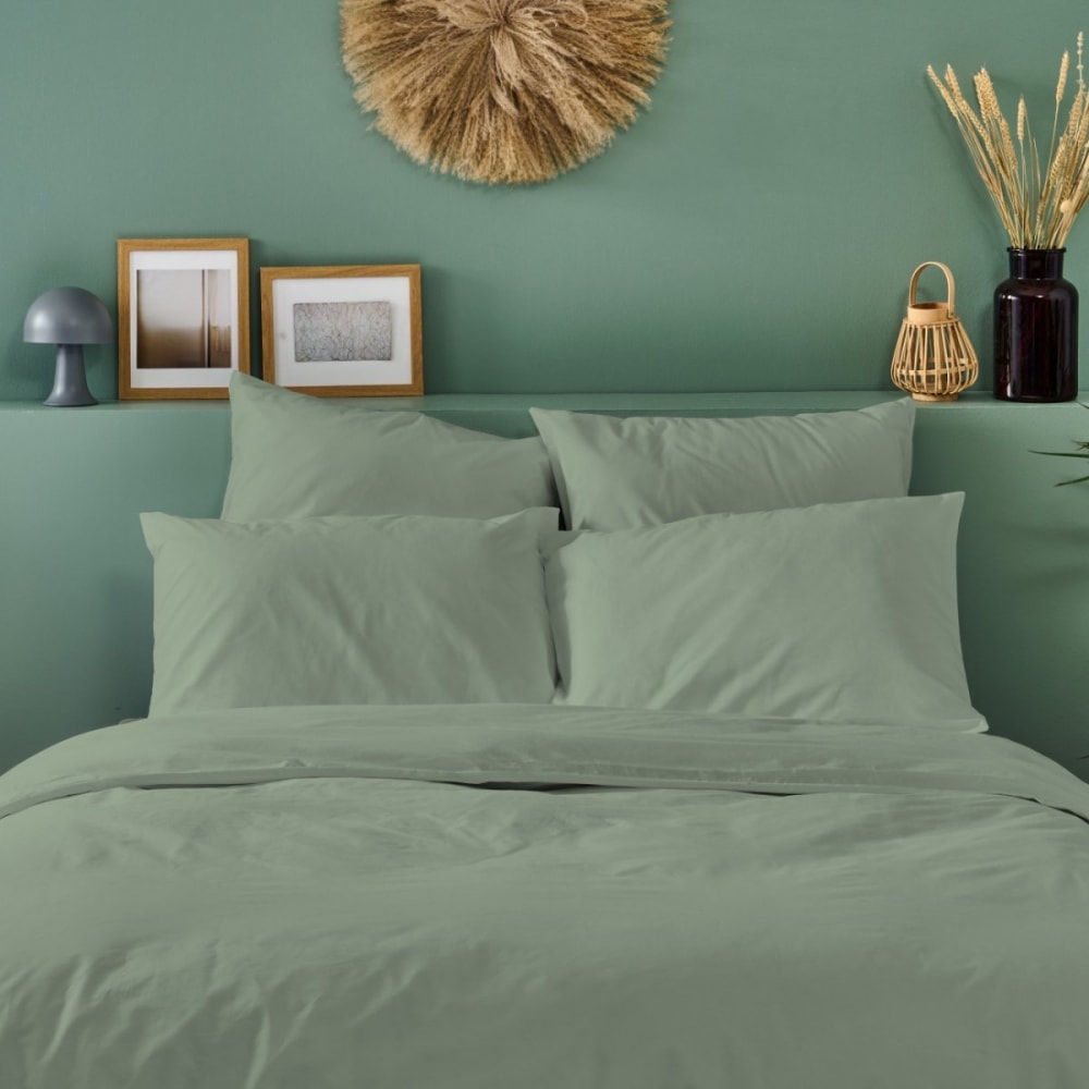 Taie d'oreiller unie en percale de coton sauge 50x75cm — vue 3
