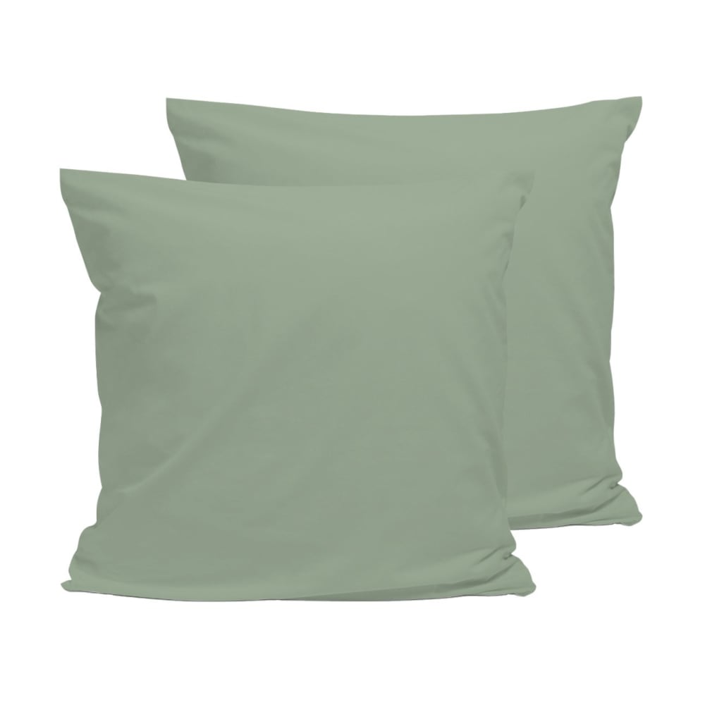 Lot de 2 taies d'oreiller percale de coton sauge 65x65cm