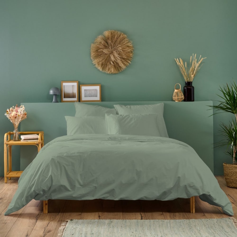 Parure de lit 1 personne coton percale sauge 140x200cm