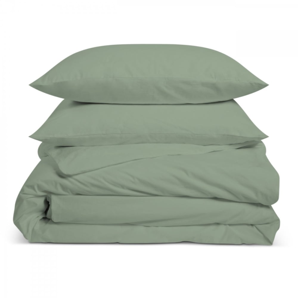 Parure de lit 2 personnes coton percale sauge 240x260cm