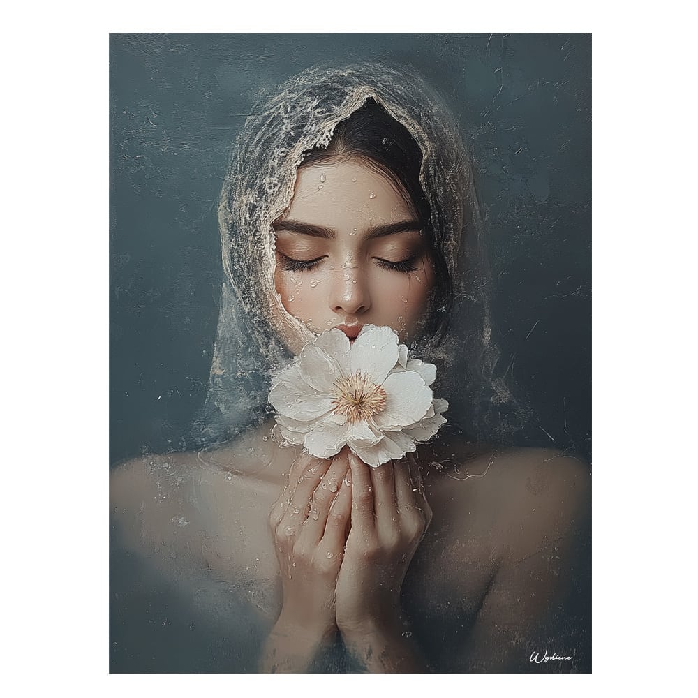 Tableau Femme avec fleur alu dibond 15x20