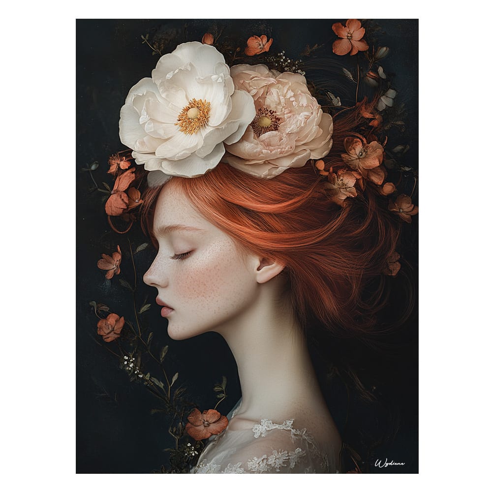 Tableau Femme avec fleurs alu dibond 30x40