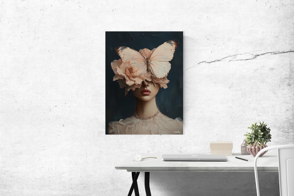 Gemälde Frau mit Blume und Schmetterling alu-dibond 30x40,