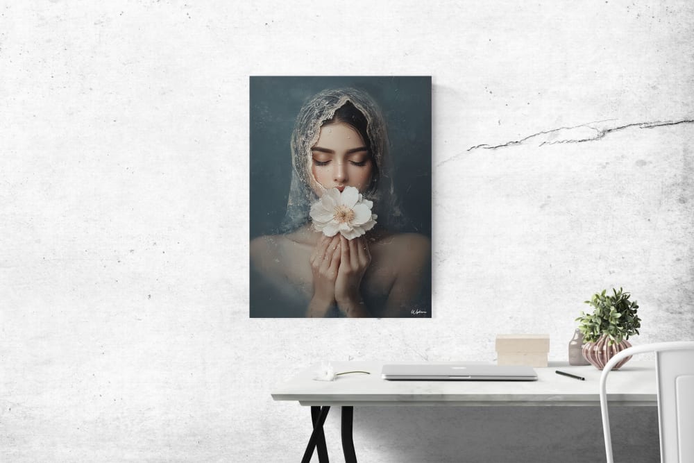 Gemälde Frau mit Blume alu-dibond 30x40, Mehrfarbig - Maisons Du