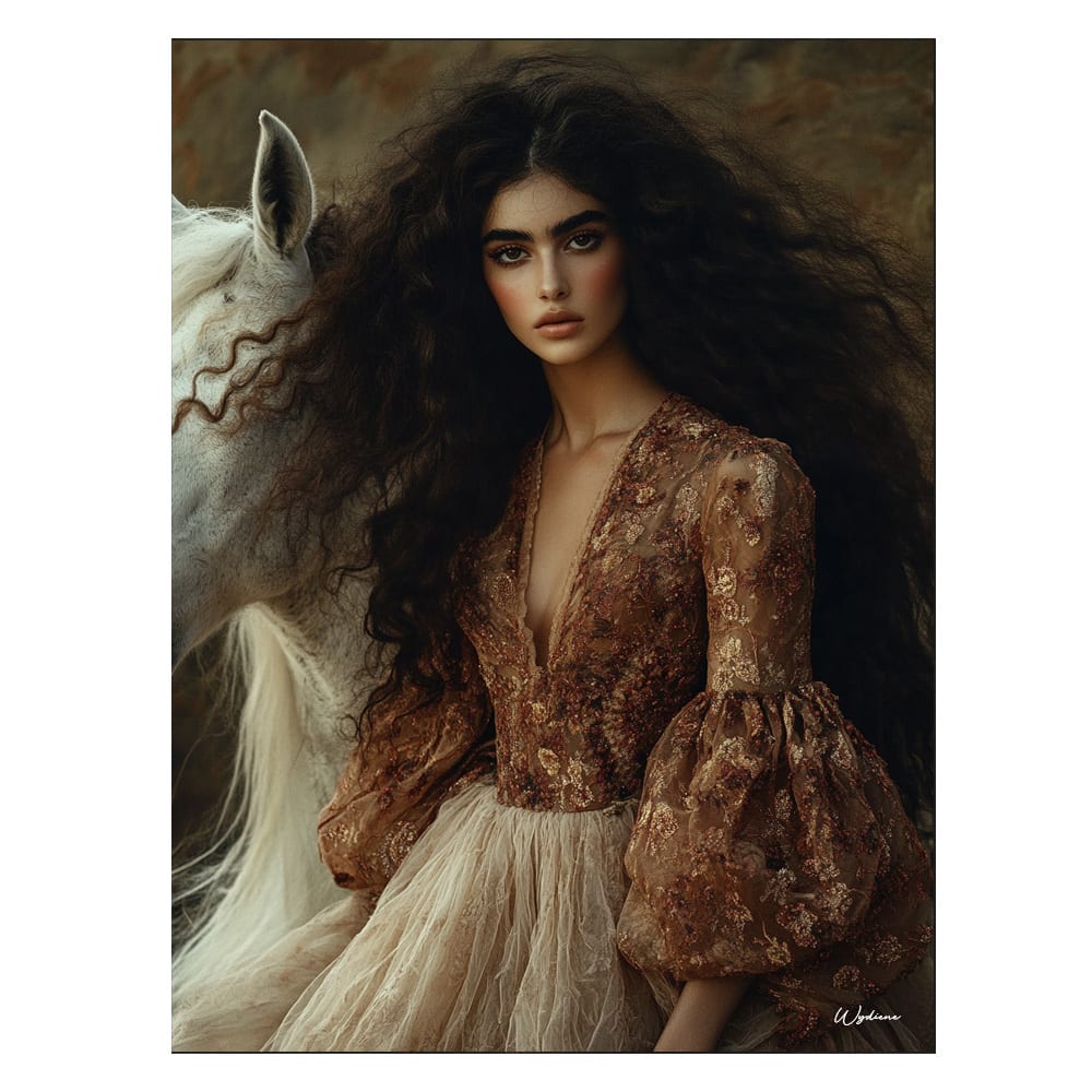 Tableau Femme avec cheval alu dibond 60x80