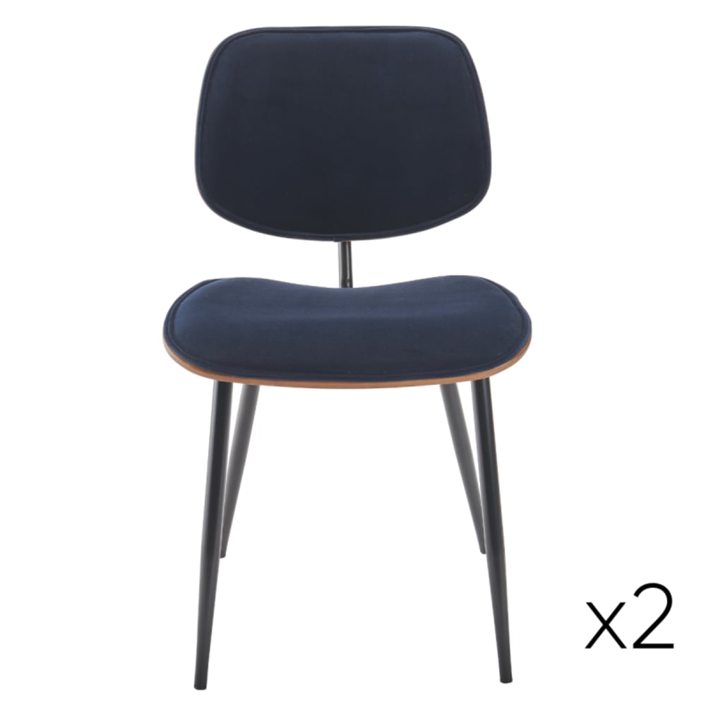 Set aus 2 Stühlen aus blauem Samt mit schwarzem Metallgestell -