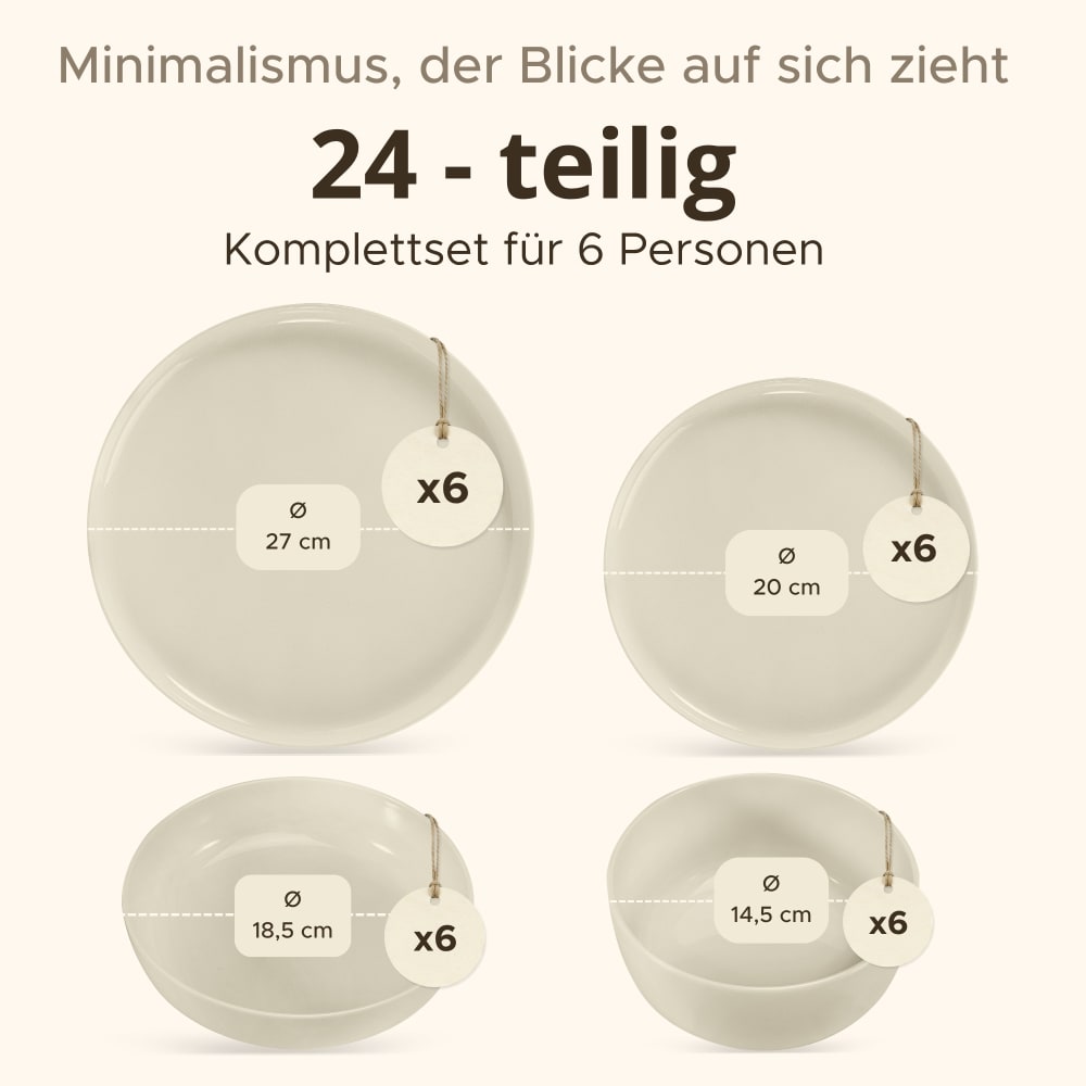 6 Personen 24-tlg Tafelservice, glänzend beige, rund - Maisons Du