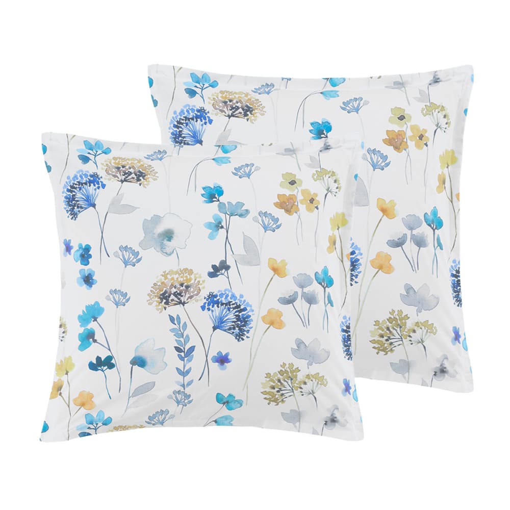 Sensei Maison 2 taies d'oreillers en percale coton blanc motif bleu 65x65 cm Certifié Oeko-Tex