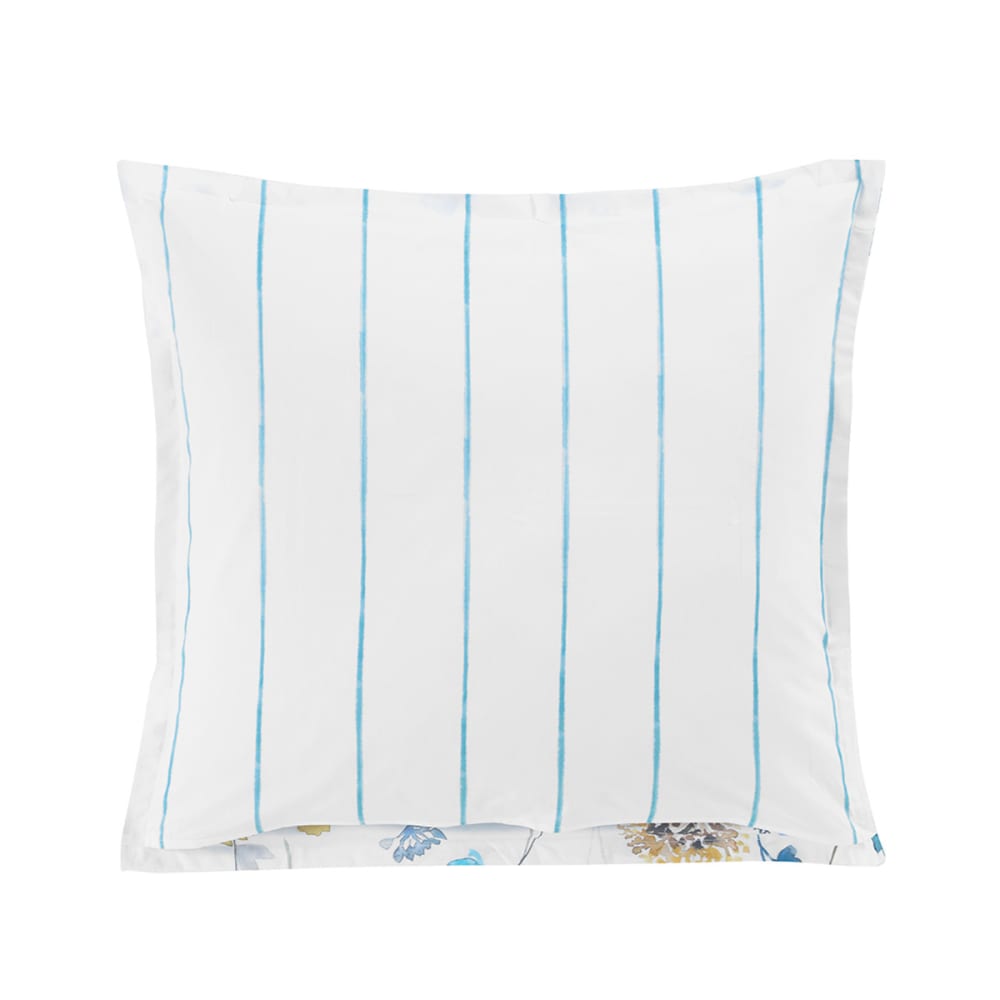2 taies d'oreillers en percale coton blanc motif bleu 65x65 cm - Maisons du Monde
