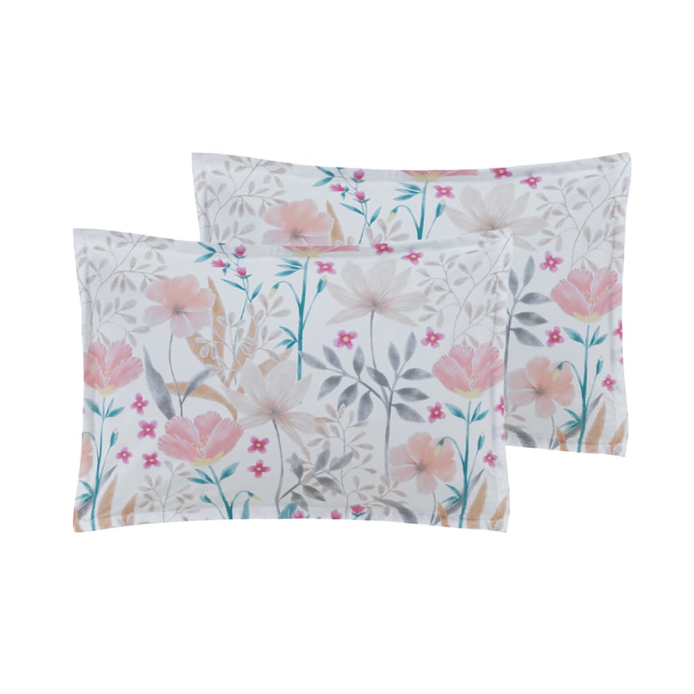 2 taies d'oreillers en percale de coton poudre 50x70 cm