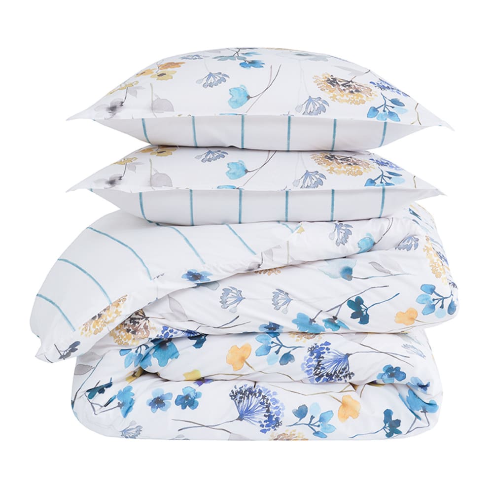 Housse de couette en percale de coton blanc à motifs bleus 260x240 cm — vue 4