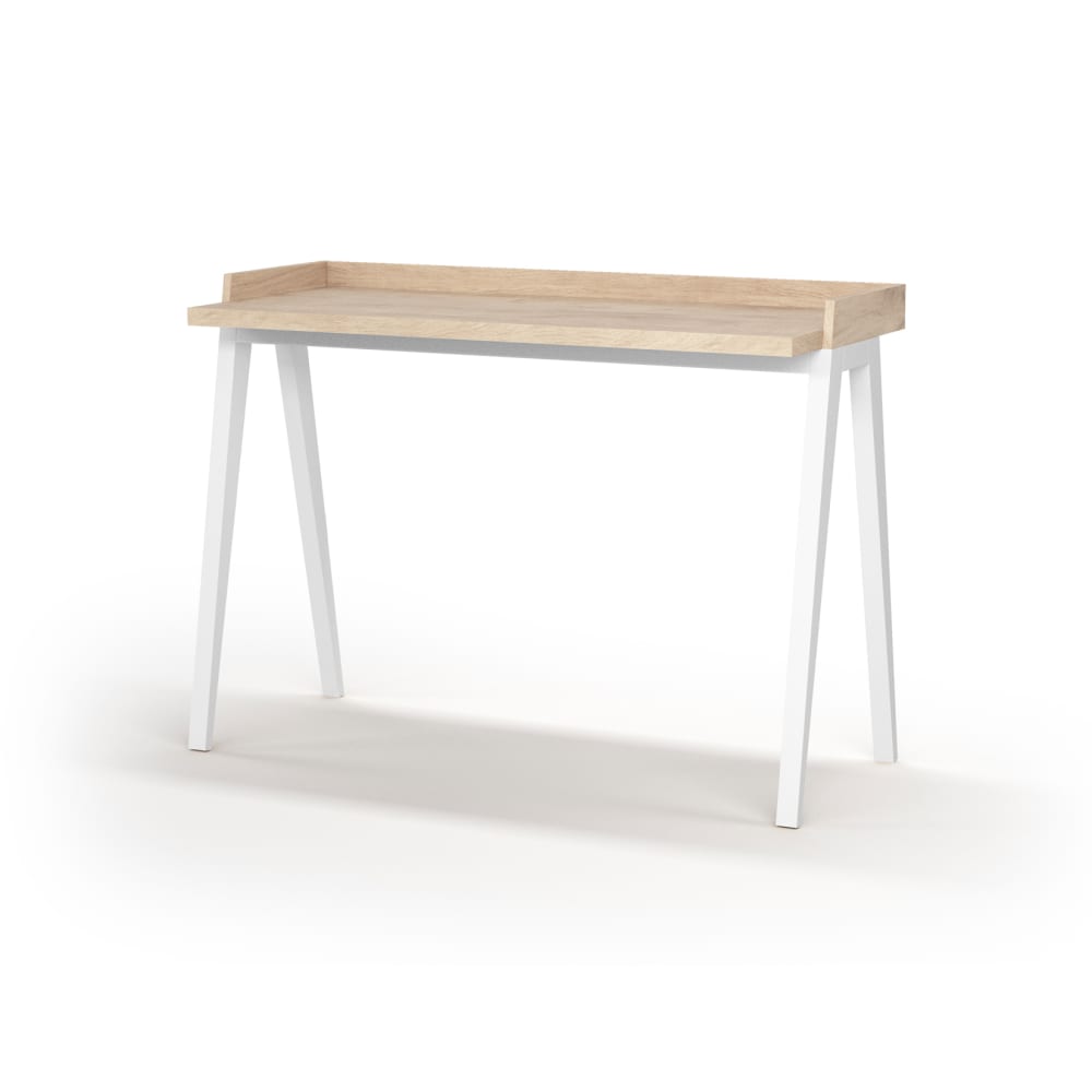 Herdasa Schreibtisch aus Melamin und Buche in Eiche, weißen Füßen 81x111x50 style modern Braun Spanplatte