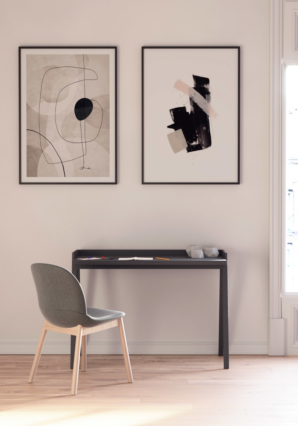 Schreibtisch aus Melamin und Buche in Graphit 81x111x50 cm -